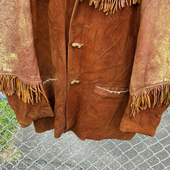 Vintage 1940s Leather Suede Western Rockabilly Fringe Jacket Size Large - Picture 8 of 13